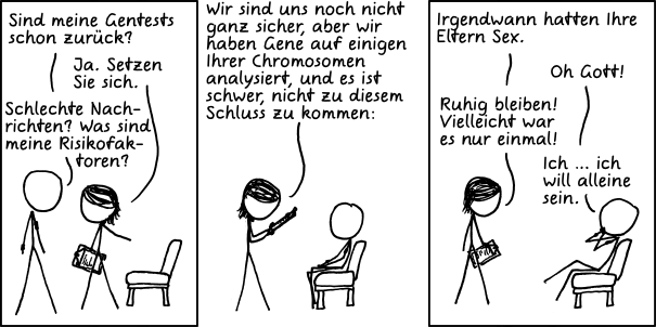Deutsche Übersetzung des xkcd-Strips "Genanalyse"