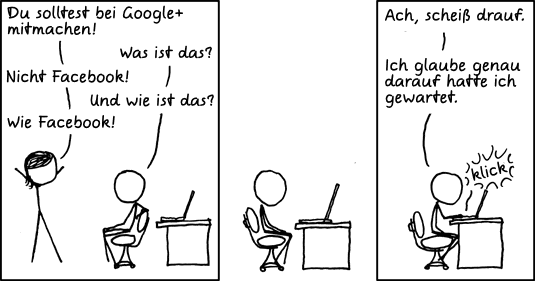 Deutsche Übersetzung des xkcd-Strips "Google+"