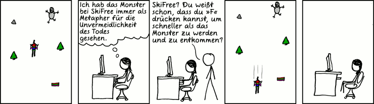 Deutsche Übersetzung des xkcd-Strips "SkiFree"