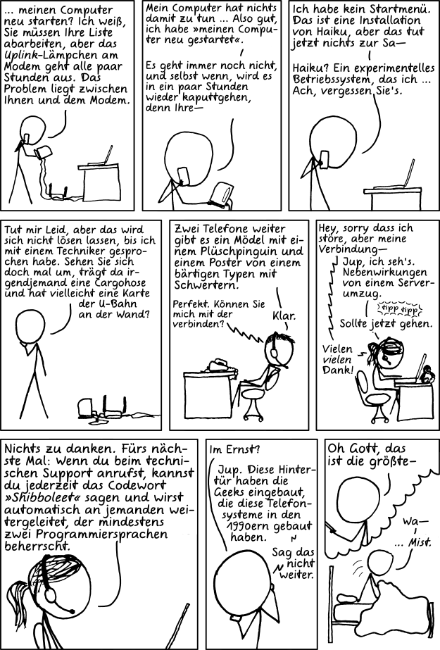 Deutsche Übersetzung des xkcd-Strips "Technischer Support"