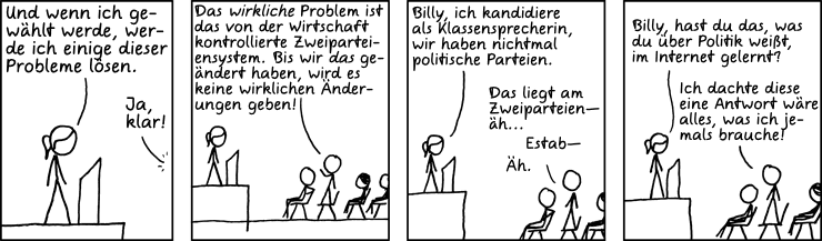 Deutsche Übersetzung des xkcd-Strips "Zweiparteiensystem"